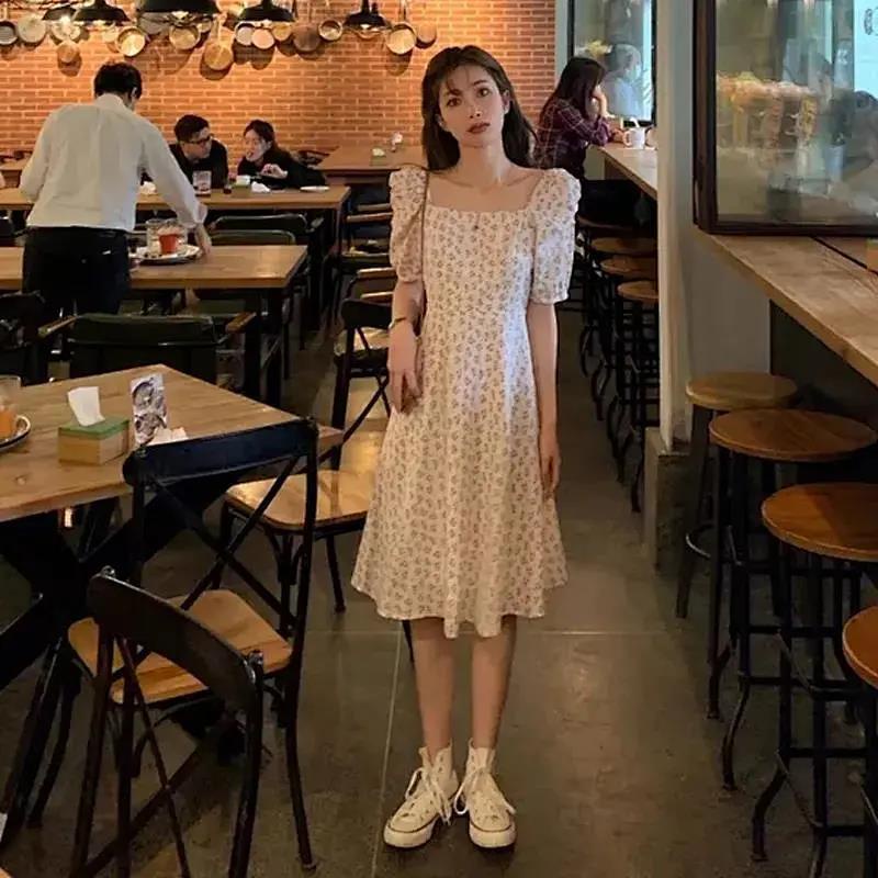 Đầm Voan Tay Ngắn In Hoa Thời Trang Hè Phong Cách Hàn Quốc Cho Nữ