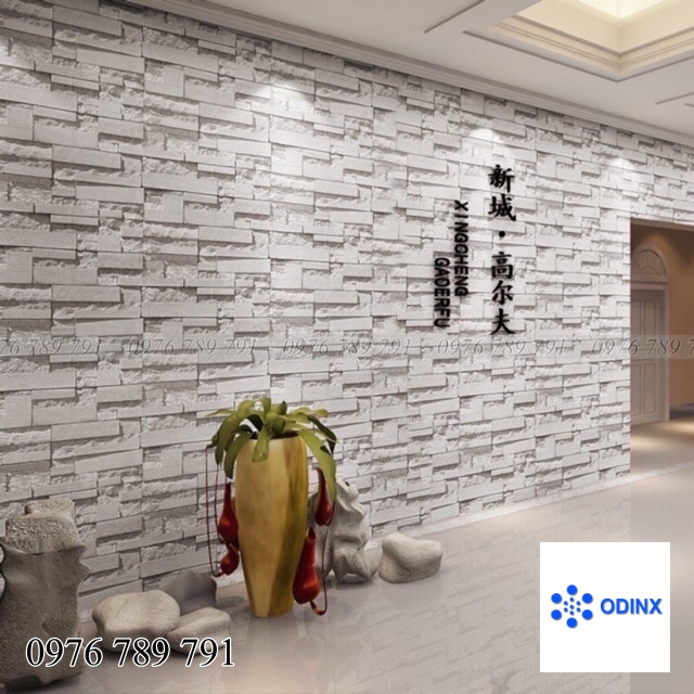 10m Giấy dán tường (decal cuộn) Giả gạch xám có keo sẵn bóc dán đơn giản