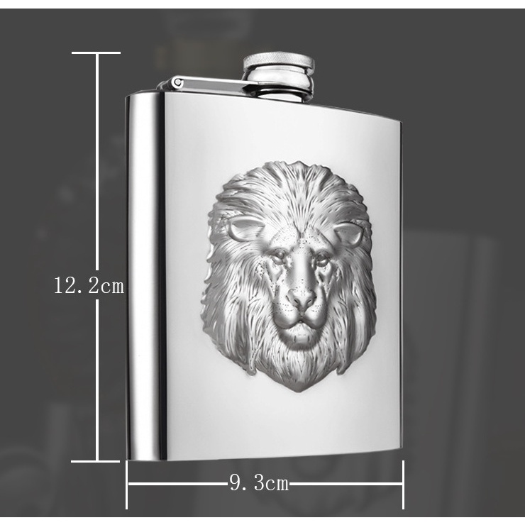 Bình inox 304 đựng rươu mini dung tích 200ml (7oz) logo sư tử cao cấp