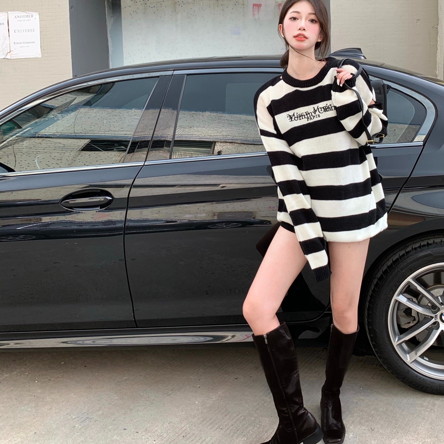 Áo Khoác Sweater Dệt Kim Mỏng Kẻ Sọc Kiểu Retro Hàn Quốc Thời Trang Mùa Thu Cho Nữ