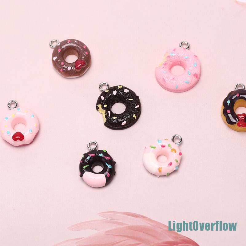 Set 10 Mặt Dây Chuyền Hình Bánh Donut Bằng Nhựa Resin DIY