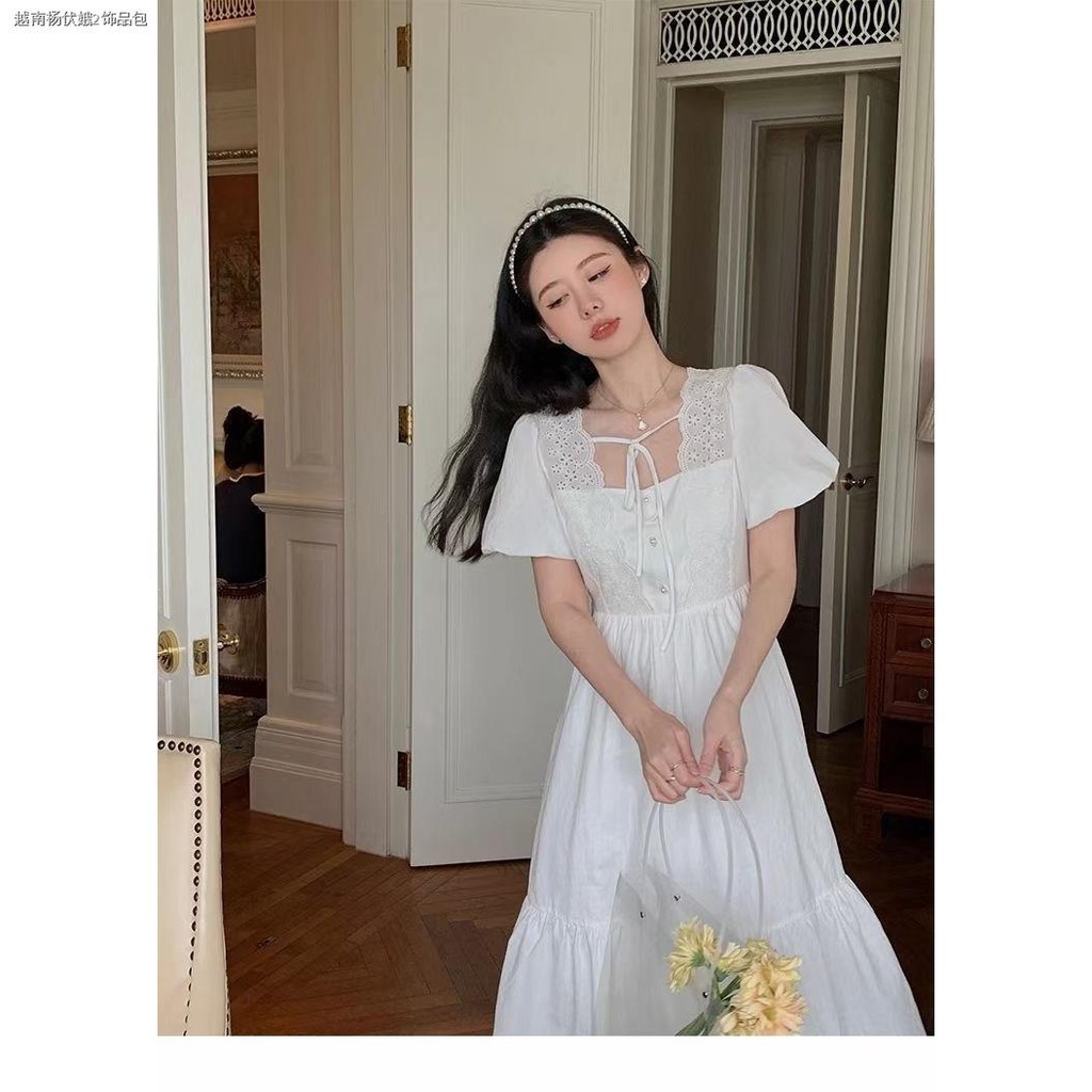 skirt dress page Dresses Dresses women's fashion long skirt long skirt tennis skirt tennis skirt caro skirt❀French lace collar, beautiful young lady s lace, long and thin in the first love, all-match dress