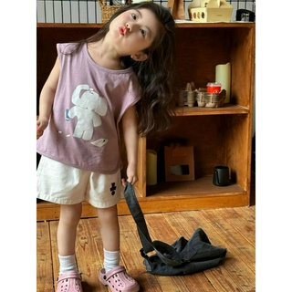 [Khuyến mãi] Bộ đồ mùa hè cho bé gái Mùa hè Sản phẩm mới Áo Vest voi in hình với bộ đồ quần short trắng phù hợp