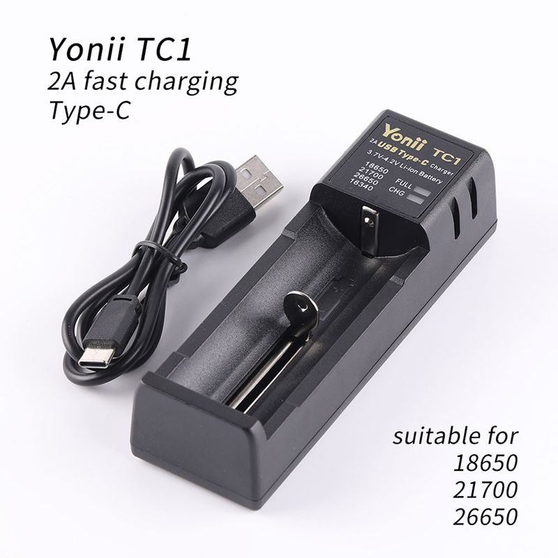 Bộ Sạc Pin Loại C 2A Yonii TC1 Cho Pin 18650 26650 21700 14500 18350 20350