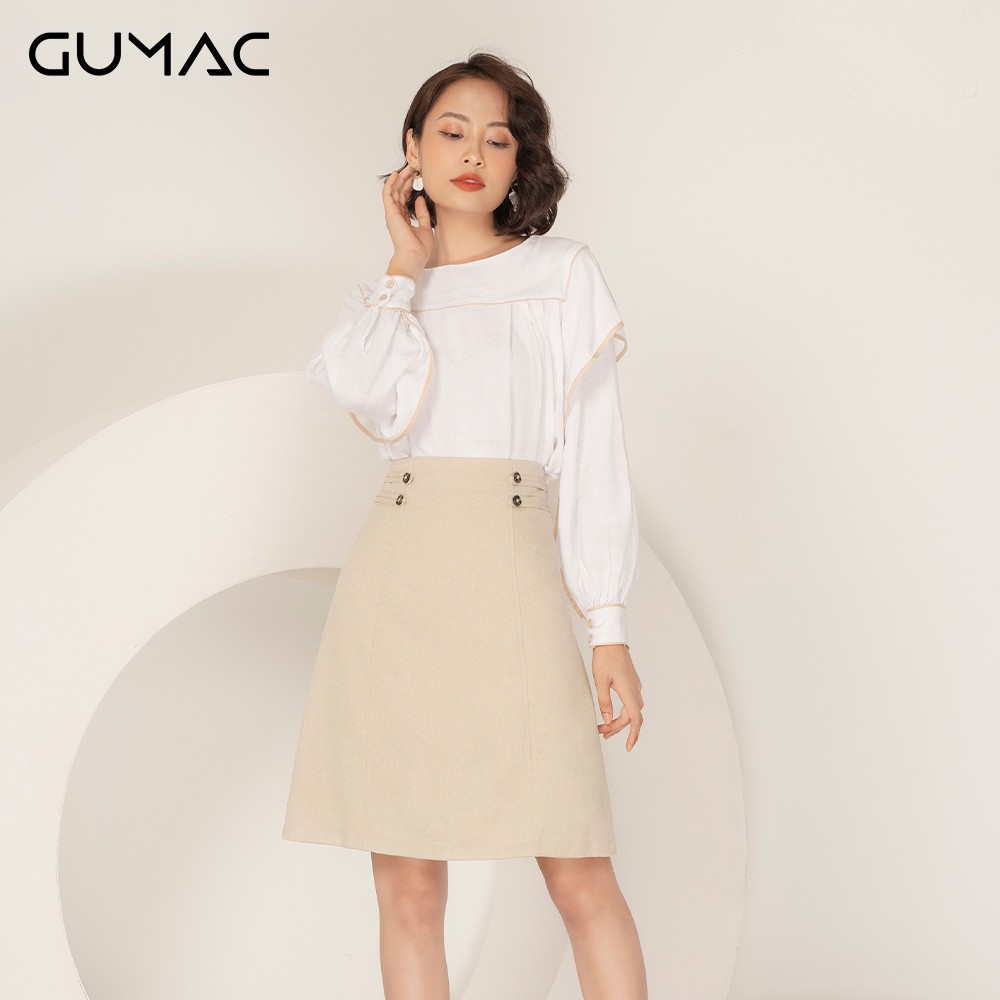 [Mã WABRGU100 giảm 15% đơn 249K tối đa 100k] Áo sơ mi nữ phồng viền be AA9107 GUMAC
