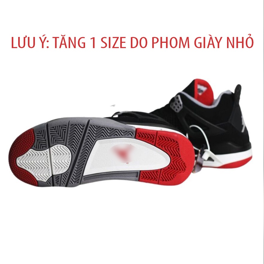 Giày thể thao cổ cao Jordan 4 nam nữ màu đen đỏ, Giày bóng rổ đẹp giá rẻ, Sneaker cao cổ retro bred