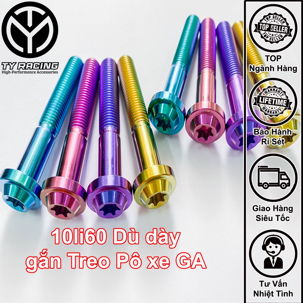 Ốc Titan 10li60 Dù gắn treo pô xe tay ga Chuẩn GR5 xịn - TY Racing