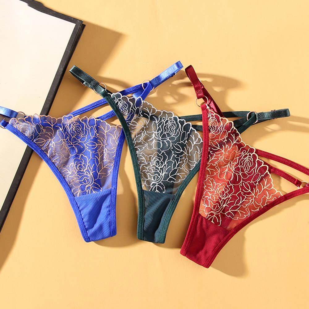 OCEANMAP Quần Lót Ren Trong Suốt Hình Chữ V In Họa Tiết Hoa Ngọt Ngào Cho Nữ