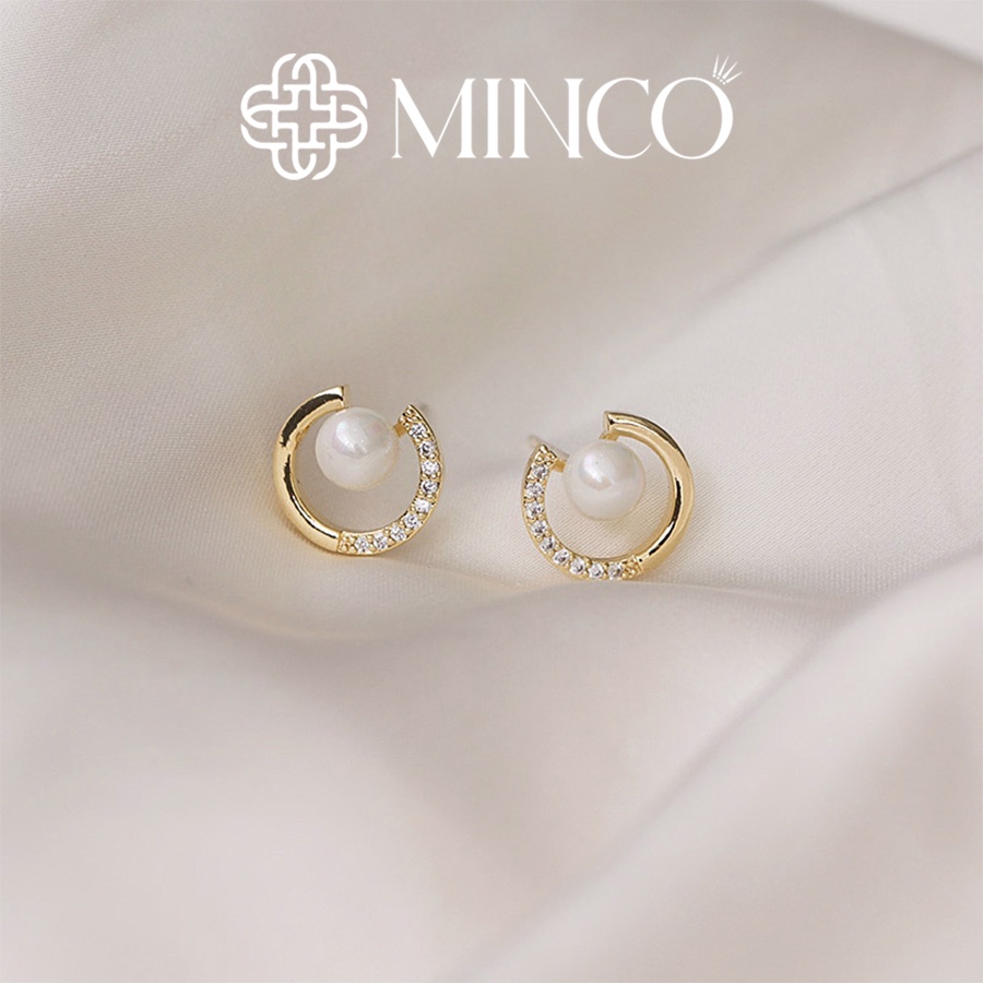 Bông tai nữ ngọc trai nhân tạo Minco Accessories đính đá phụ kiện trang sức đẹp BT10