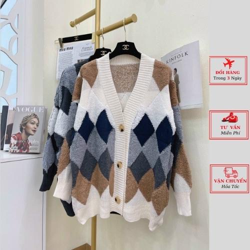 Áo khoác cardigan len nữ thu đông caro trám oversize phom rộng ulzzang Hàn Quốc yolo fashion