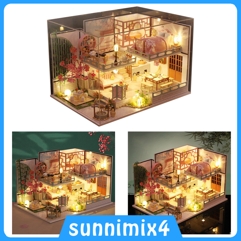 [H₂Sports&Fitness]3D Doll House Furniture Kits Mini Wooden Romantic Chinese Style Villa House