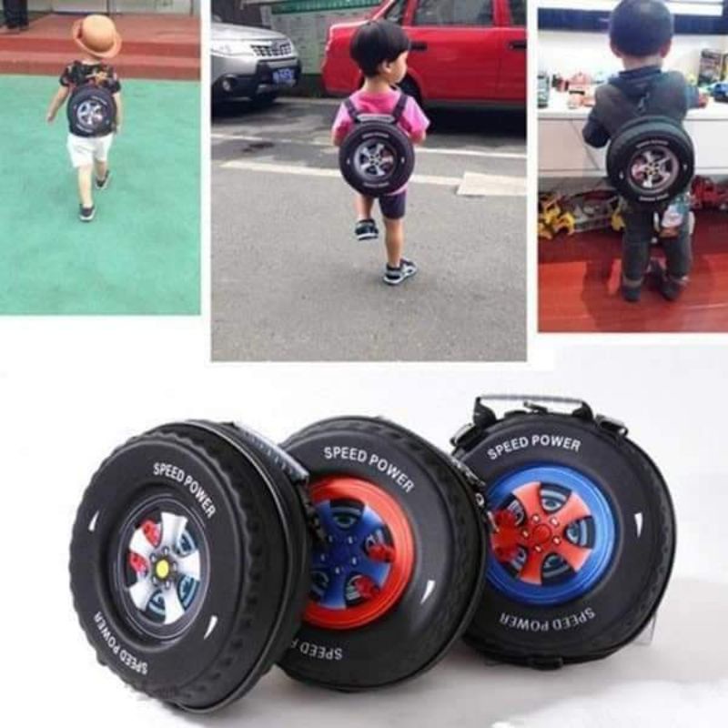 Balo hình bánh xe 3D siêu dễ thương cho bé