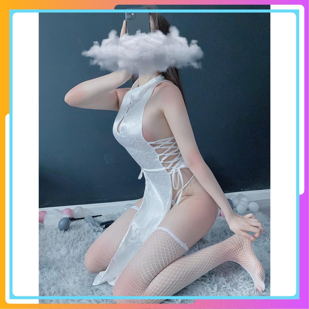 Bộ đồ ngủ cosplay sexy cô gái thượng hải, Sườn xám dáng dài đan dây 2 bên hông siêu gợi cảm - Mã SXD120 | BigBuy360 - bigbuy360.vn