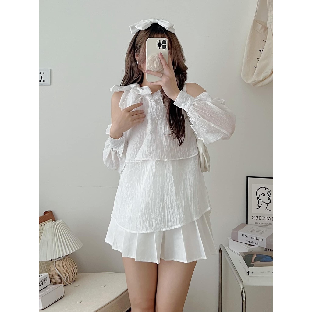 ÁO TƠ TRỄ VAI ĐIỆU DÀI TAY THẮT NƠ CỔ ĐIỆU ĐÀ TIỂU THƯ