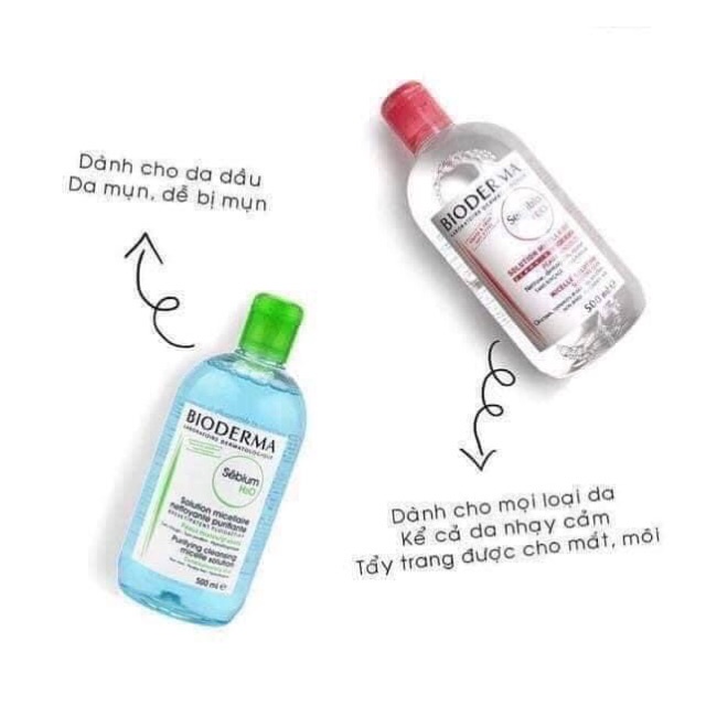 Tẩy trang Bioderma sebium và crealine xanh/hồng