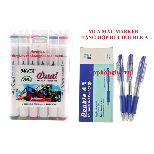 Bút màu Dual Marker 36 màu Baoke MP2924-36 (Tặng 1 hộp bút bi)