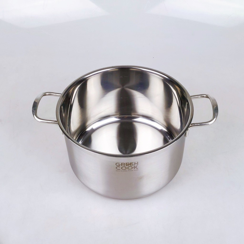 Bộ nồi inox thân cao đáy từ 3 lớp cứng không bị cong đáy khi nấu Greencook GCS06, bộ 3 chiếc 3 size-Hàng chính hãng