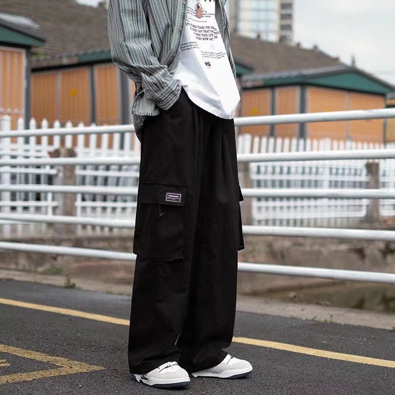 [M-3XL] Quần Ống Rộng Nhiều Túi Phong Cách Hip Hop Đường Phố Hàn Quốc Cho Nam