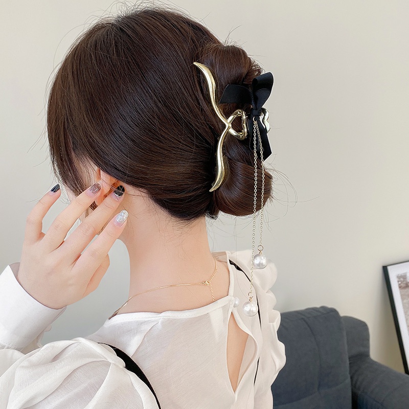 Kẹp Tóc Hình Nơ / Cá Mập Đính Ngọc Trai Giả Kiểu Hàn Quốc Dễ Thương Cho Nữ