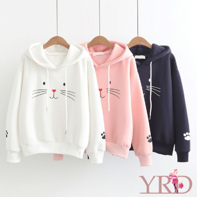 Áo Hoodie In Hình Mèo Dễ Thương Thời Trang Mùa Thu Đông Ấm Áp Dành Cho Nữ