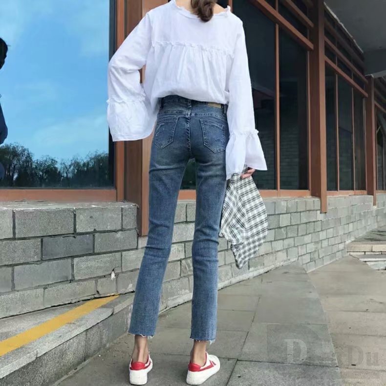 Daduhey Quần Jeans Dài Lưng Cao Ống Đứng Thời Trang Hàn Quốc Cho Nữ