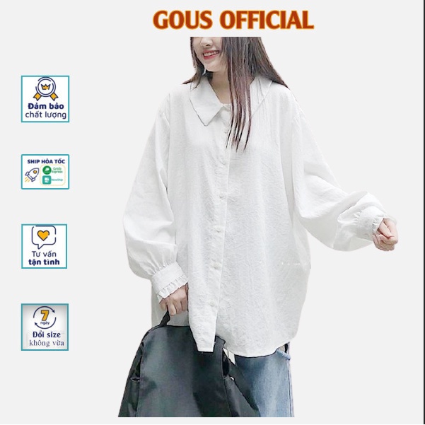 Áo Sơ Mi Nữ Kiểu Dài Tay Sơ Mi Trắng Nữ Bánh Bèo Tiểu Thư Tay Phồng Cổ Tròn Form Rộng Trơn Basic OURI 1660 Gous Official