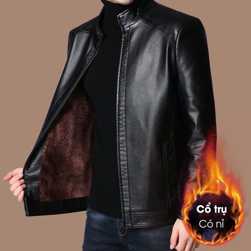 Áo khoác da nam lót nỉ trung niên, áo da nam thời trang | BigBuy360 - bigbuy360.vn