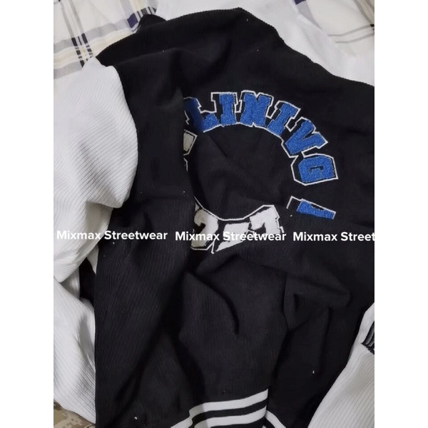Áo khoác bomber Varsity Jacket viền sọc thêu chữ + chữ lông lưng áo Ulzzang hiphop siêu chất ❤️