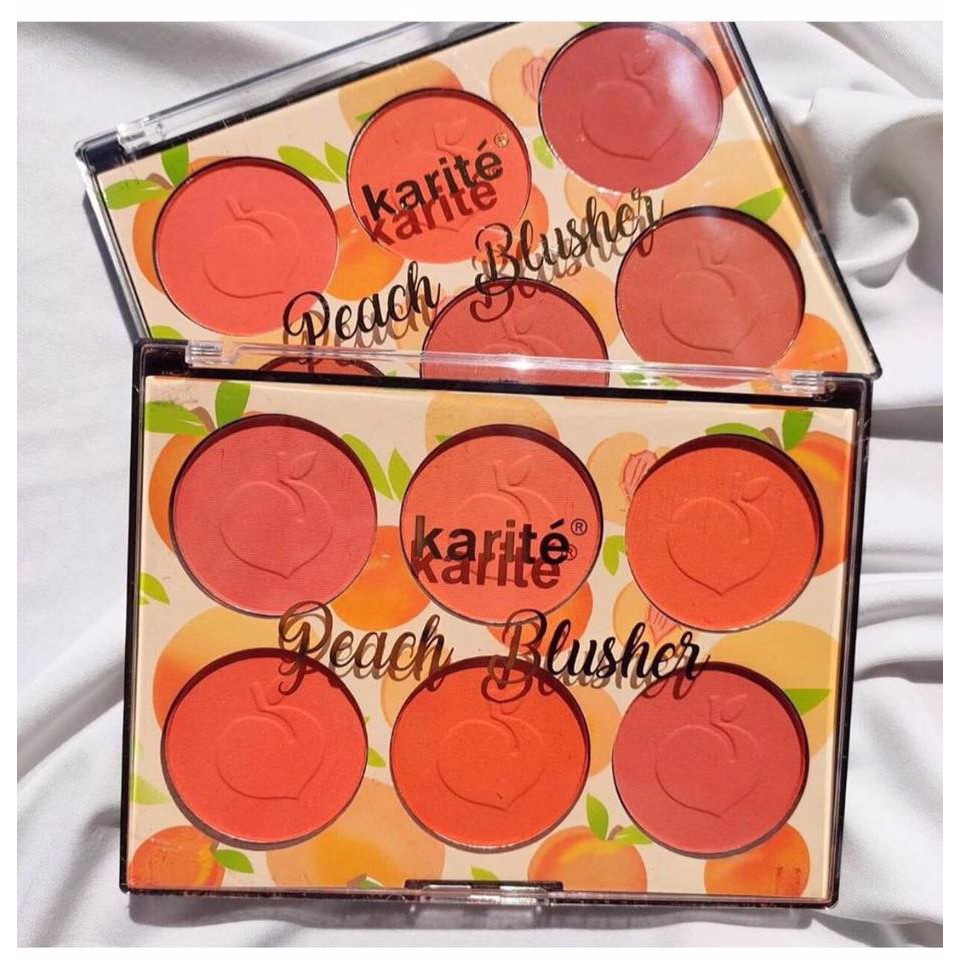 Phấn má hồng 6 ô tông cam đào Karite Peach Blusher MH06 dạng nén