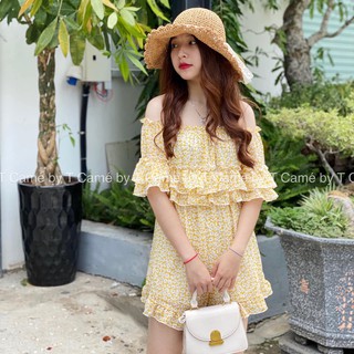 Jumpsuit hoa tầng bẹt vai