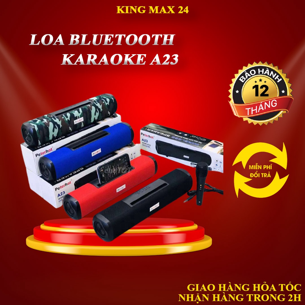 Loa Bluetooth hát karaoke A23-Bass Cực Mạnh, Cực Hay, Tặng mic hát kèm theo bảo hành lỗi 1 đổi 1