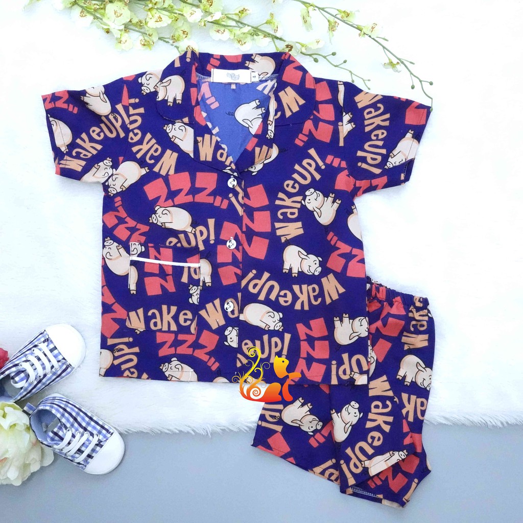 Bộ Đồ Mặc Nhà &quot;Heo - Wakeup&quot; Pijama Kate Thái - Cho Bé 8 - 38kg.