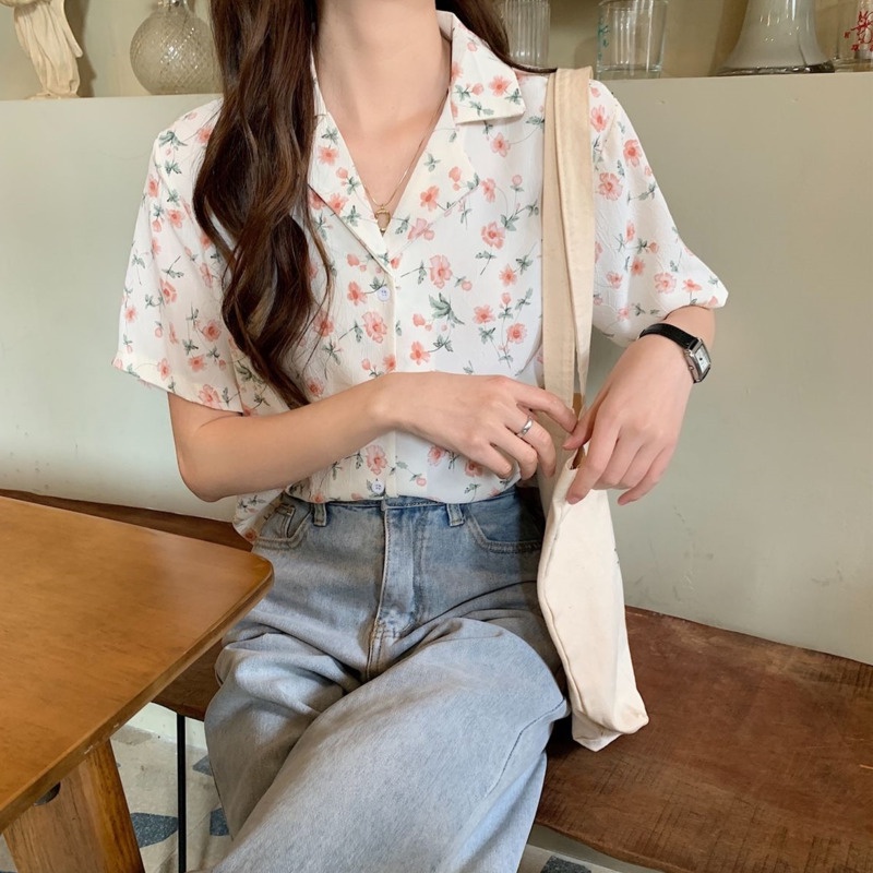 Áo Sơ Mi Chiffon Tay Ngắn In Họa Tiết Hoa Phong Cách Phương Tây Thời Trang Dành Cho Nữ