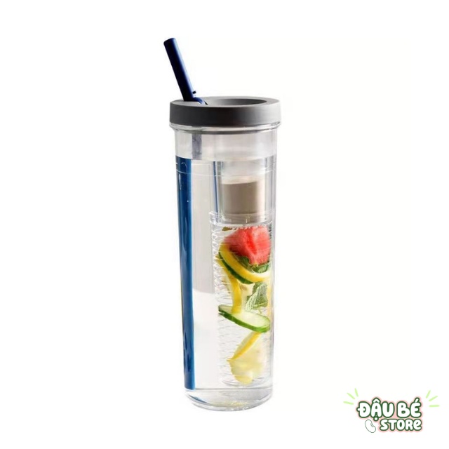 Bình Đựng Nước Nhựa 700Ml Dễ Thương - Bình Nước Nhựa Trong Suốt Kèm Ống Hút Cute Tiện Dụng - Daube - Pk006