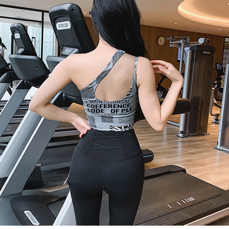 Áo ngực thể thao hai dây chống sốc in chữ có miếng đệm ngực cho nữ