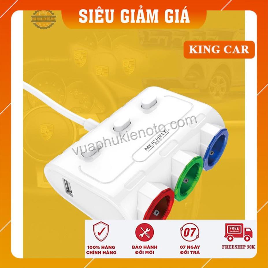 Bộ chia 3 tẩu 2 usb Meichele có hiển thị điện áp - Shop KingCar