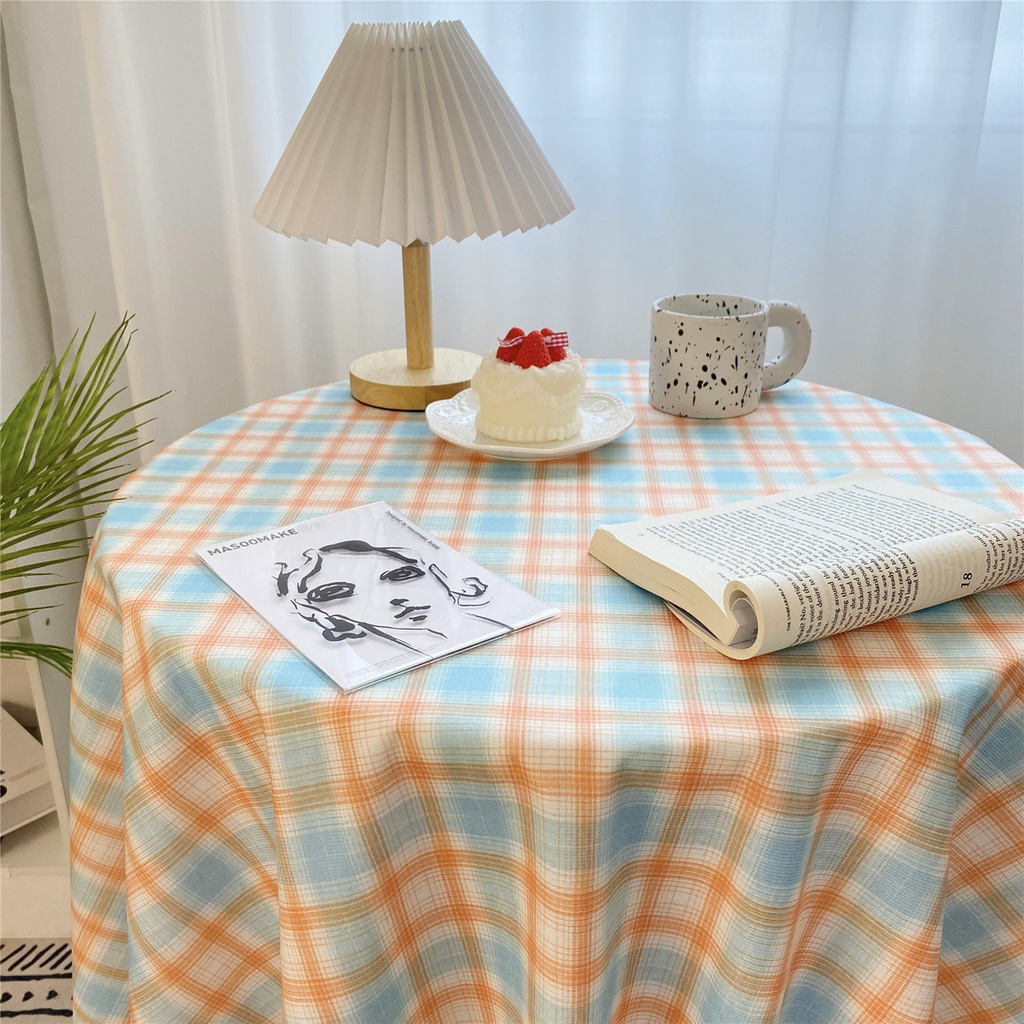 Khăn Trải Bàn Hình Vuông/Tròn/Trái Tim Họa Tiết Kẻ Sọc Ca Rô
