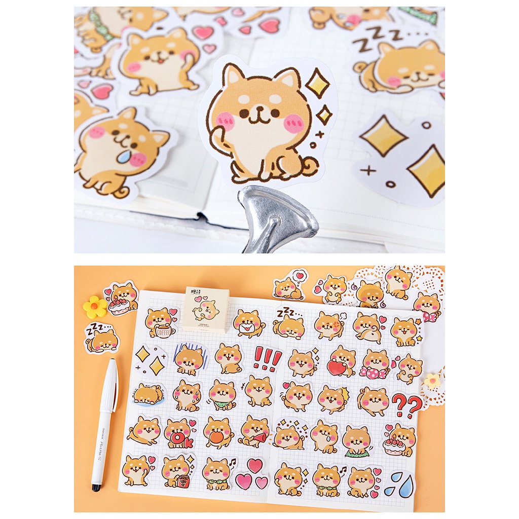 Set 45 hình dán họa tiết chó Shiba Nhật hoạt hình đáng yêu ST21 SHIBACUTE