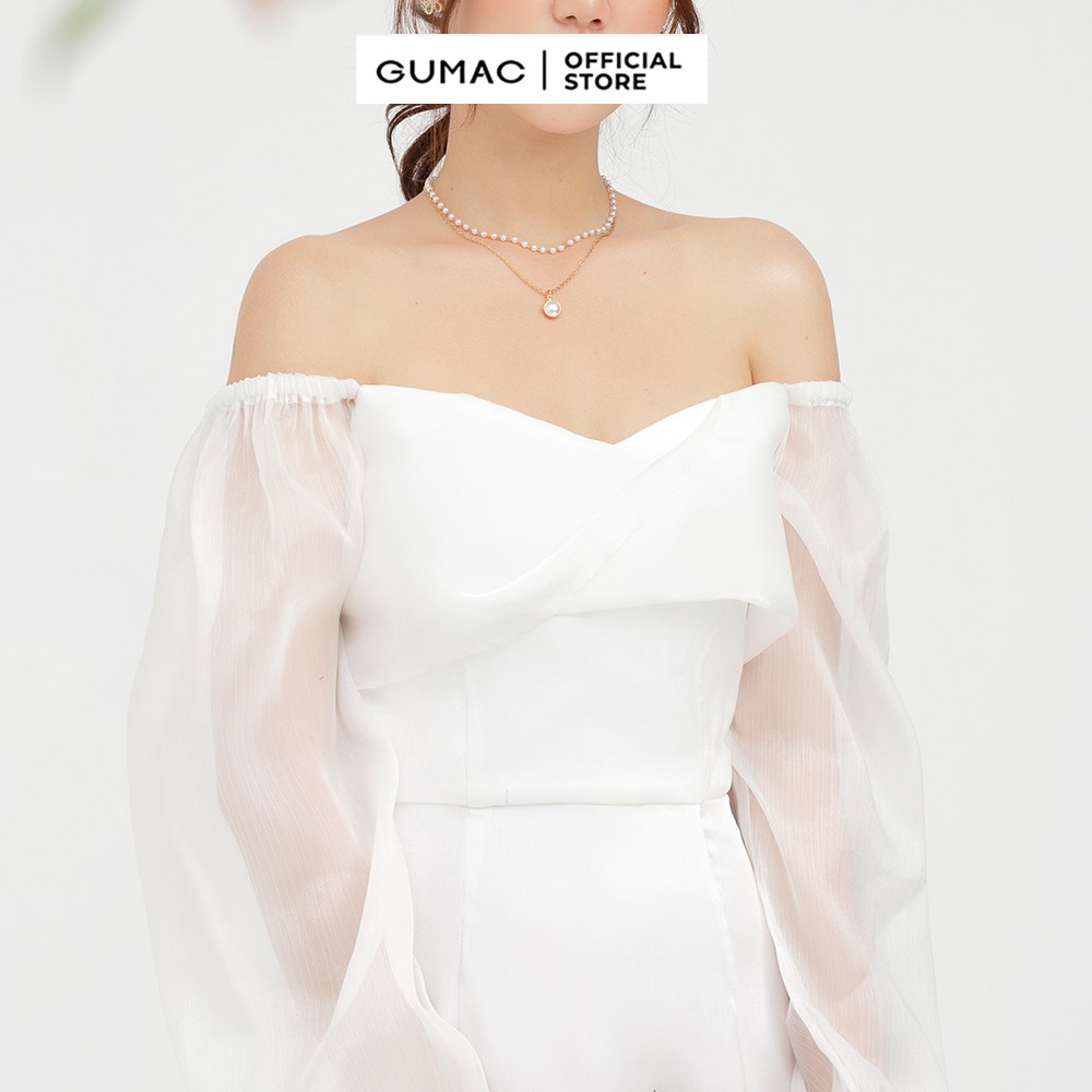 [Mã WABRGU50 giảm 10% đơn 250K] Đầm xòe nữ xếp ngực cổ U màu trắng hở vai quyến rũ GUMAC DB5110 | BigBuy360 - bigbuy360.vn