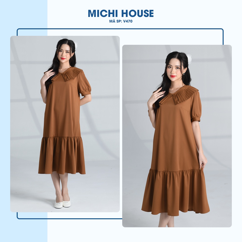 Đầm Suông Đuôi Cá Dáng Dài Michi House Váy Xuông Thiết Kế Dài Qua Gối Kiểu Dáng Xếp Ly Fresize Bầu Mặc Xinh V470