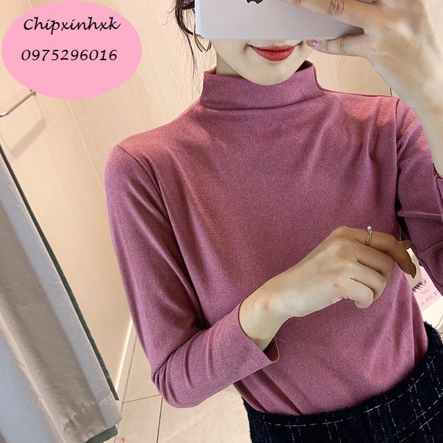 Áo giữ nhiệt CHIPXINHXK chất len dệt mỏng màu hồng đậm