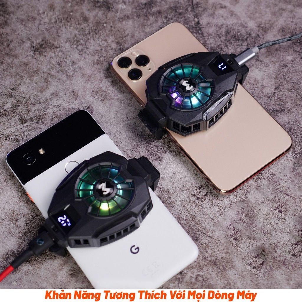 Quạt tản nhiệt sò lạnh Memo DL05 cho điện thoại, Màn hình LED hiển thị nhiệt độ, LED RGB