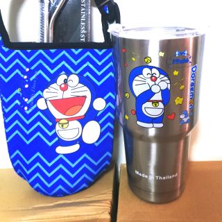 COMBO LY GIỮ NHIỆT DOREMON BẠC 900ML KÈM ĐỦ PHỤ KIỆN
