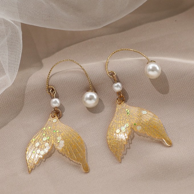 Khuyên Tai Nữ Dáng Dài Phối Ngọc Trai Thời Trang Phong Cách Hàn Quốc