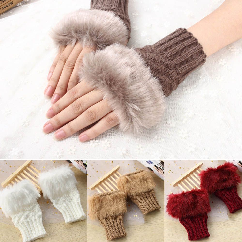 Găng tay hở ngón phối lông thỏ giả dày dặn giữ ấm thời trang