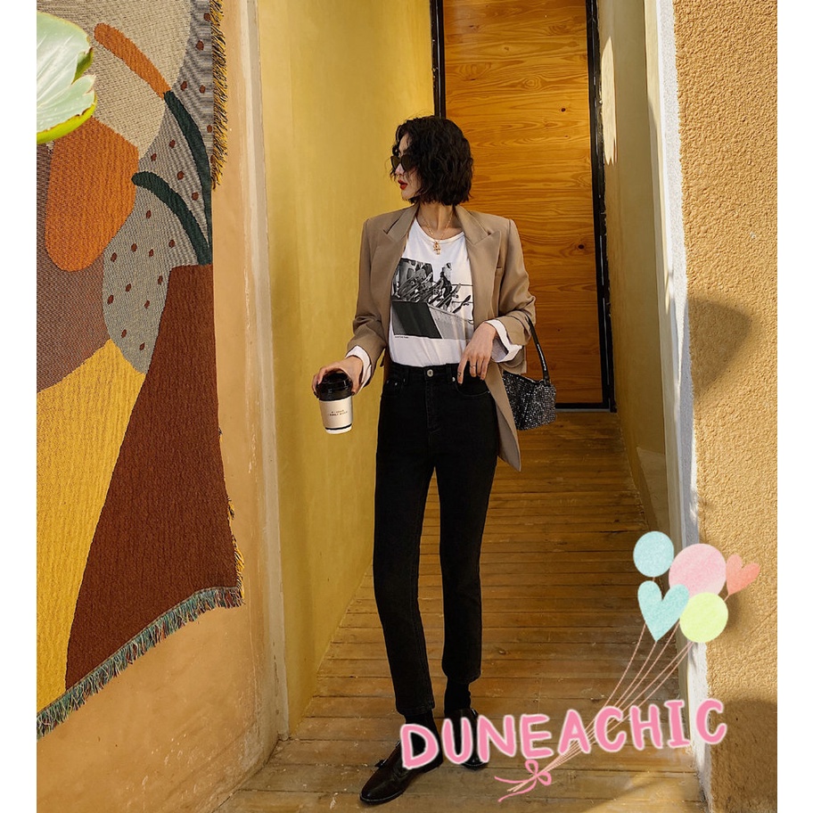 DUNEA Quần Jean Dài Lưng Cao Co Giãn Tốt Thiết Kế Quyến Rũ Cho Nữ