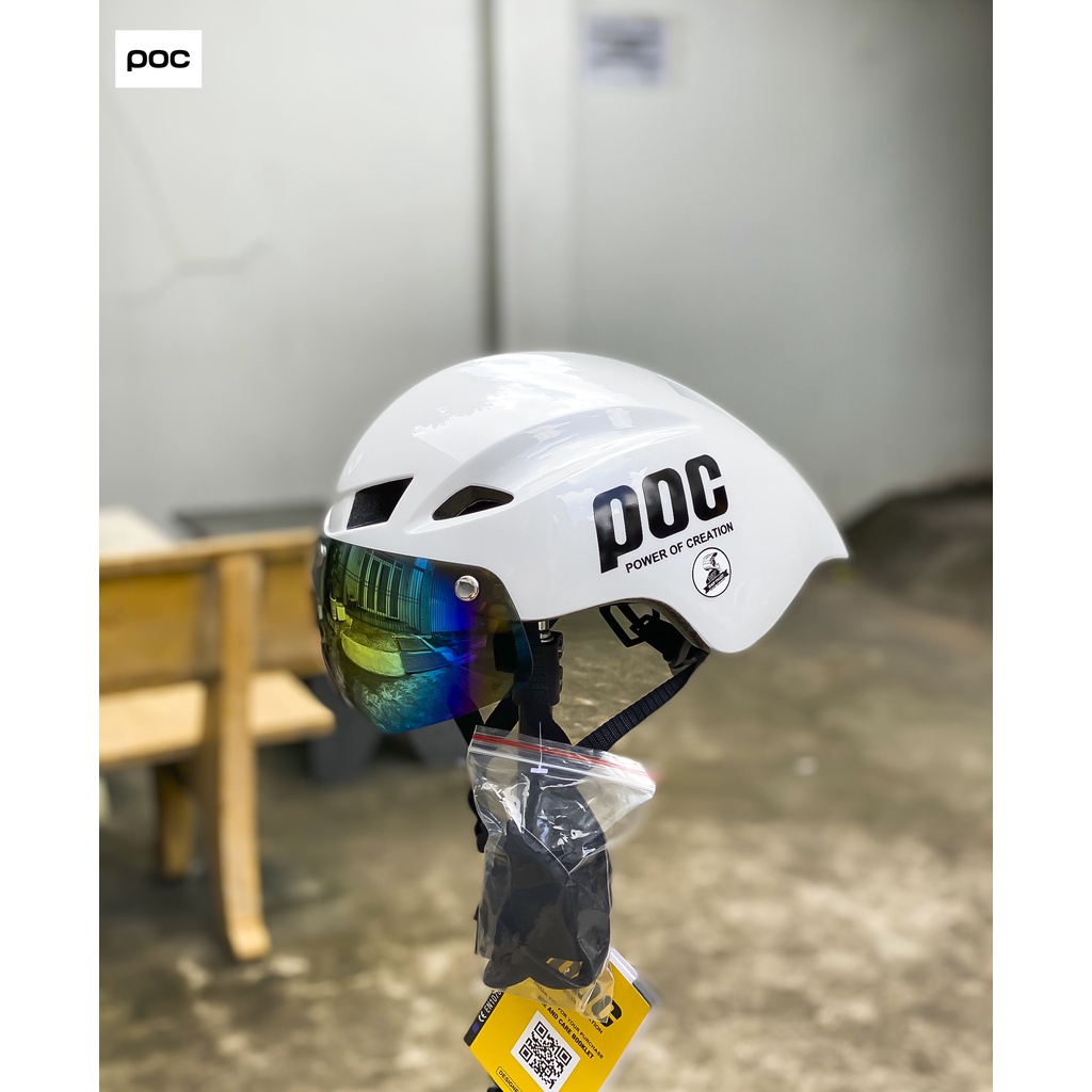 ( KÍNH TITAN ) MŨ BẢO HIỂM THỂ THAO POC 01 MÀU TRẮNG BÓNG GẮN KÍNH TITAN CHÍNH HÃNG