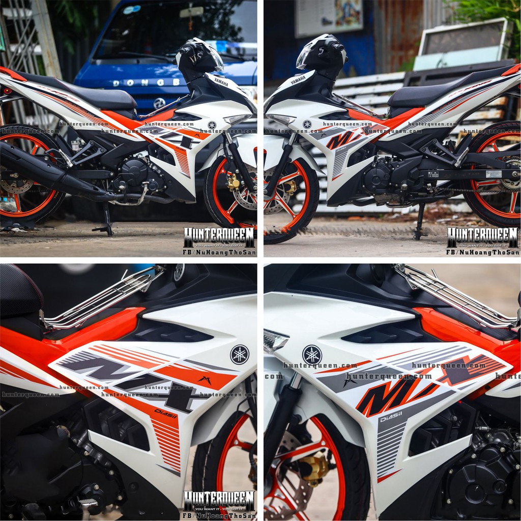Tem rời MX King 2021. Decal cao cấp, bộ kit dán xe Exciter 150 trắng cam
