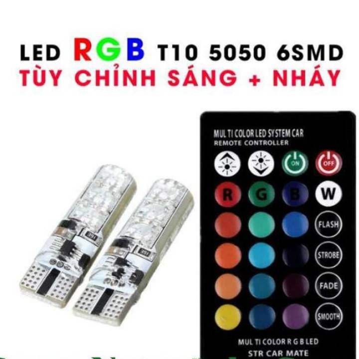 Bộ đèn LED RGB demi T10 điều khiển màu + chế độ nháy, sáng