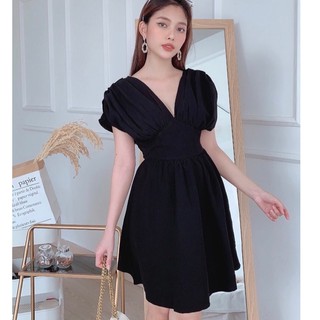 Đầm đen đi tiệc tay phồng cột nơ xinh đẹp sang trọng dành cho nữ